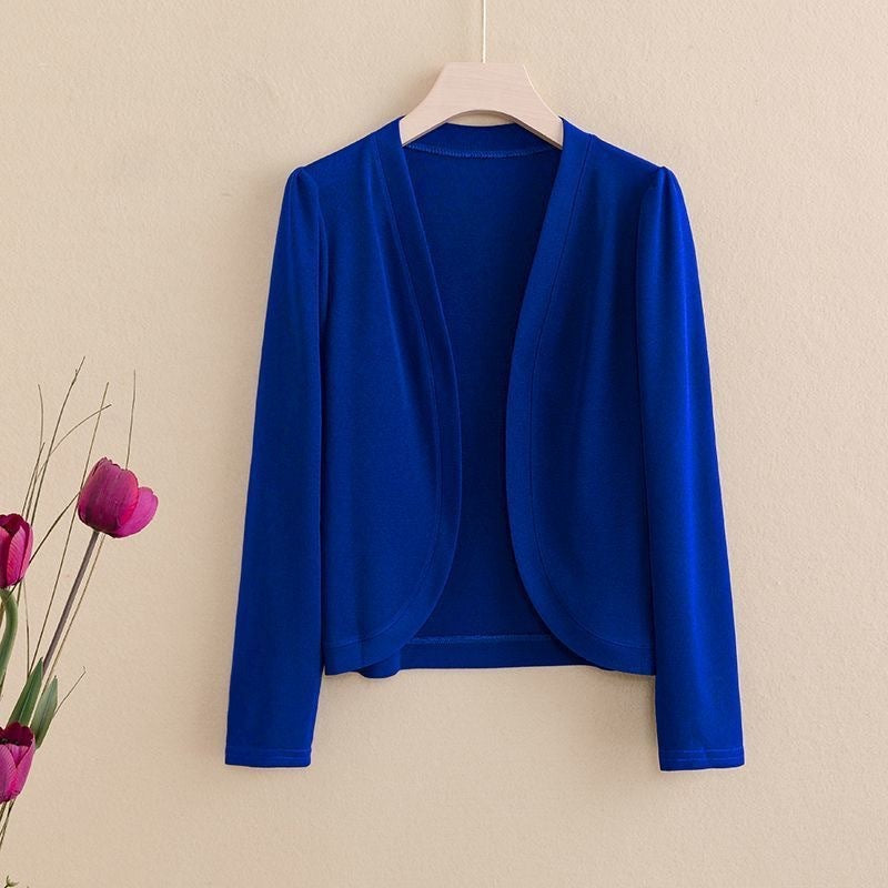 Shawl Collar Short Cardigan Lightweight Slim Fit Solid Color