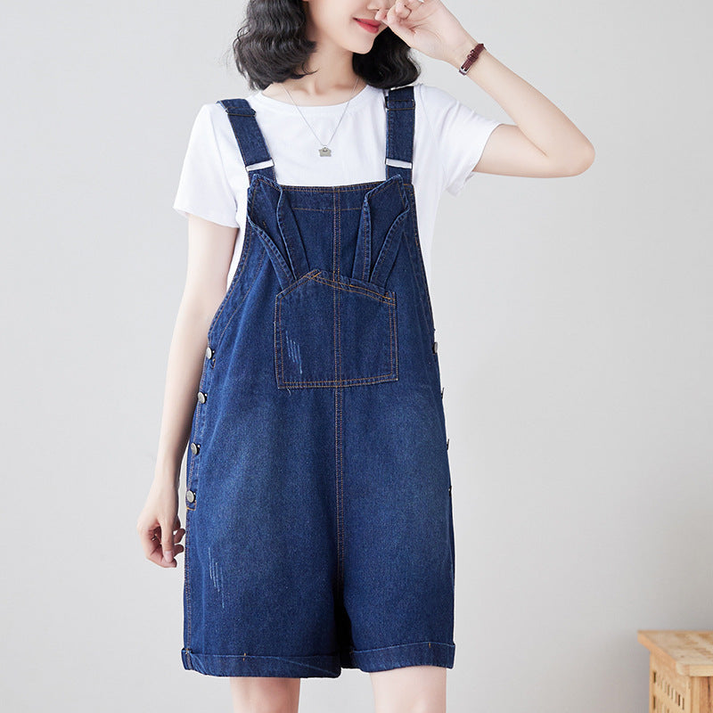 Denim Overalls Loose Straight Leg High Waist Suspender Pants
