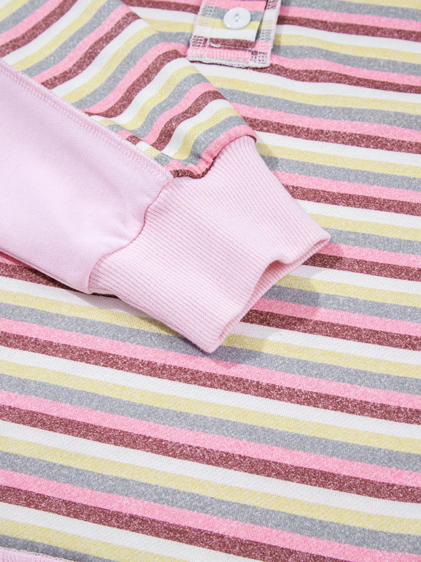 Sarah Express Women's Exposed Seam Color Block Striped Patchwork Loose Henley Sweatshirt