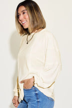 Sarah Express Women’s Plus Size Ribbed Long Sleeve T-Shirt with Exposed Seam
