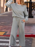 Sarah Express Women's Contrast Trim Round Neck Top and Pants Set