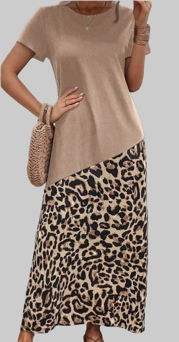 Women's Leopard Print T-Shirt Dress Short Sleeve Casual Knit