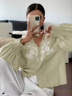 Sarah Express Women's Embroidered Long Sleeve Blouse