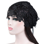 Ethnic Floral Lace Head Wrap Turban Breathable Pullover Hat