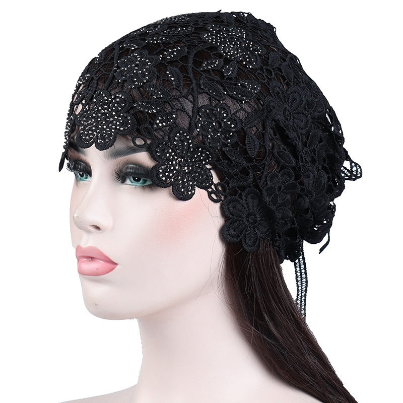 Ethnic Floral Lace Head Wrap Turban Breathable Pullover Hat