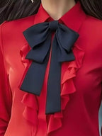 Sarah Express Women's Ruffled Tie Front Long Sleeve Blouse