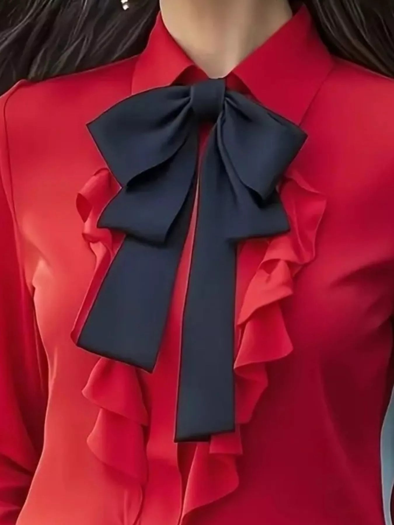 Sarah Express Women's Ruffled Tie Front Long Sleeve Blouse