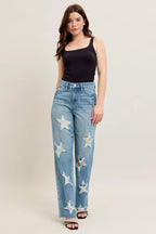 Sarah Express Women’s Plus Size High Rise 90's Straight Jeans with Star Destroy
