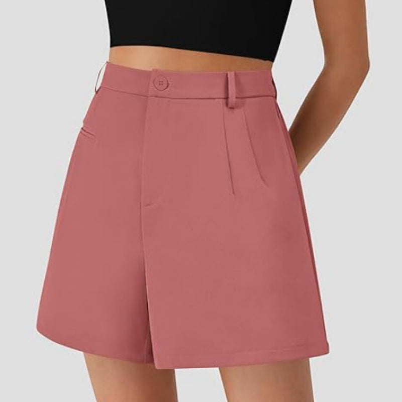 High Waist Wide Leg Casual Shorts Elastic Waistband Bermuda Length