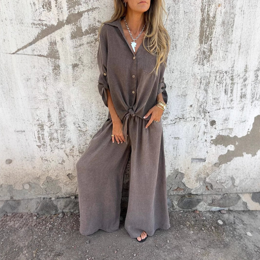 Women's Professional Lapel Cardigan Blazer and Pants Suit Set