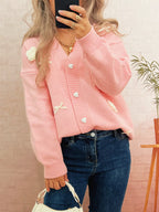 Sarah Express Women's Flower Heart Button Long Sleeve Cardigan