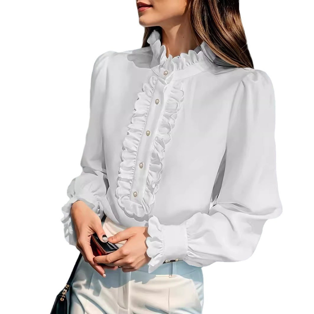 Women's Ruffled Cardigan Shirt Long Sleeve Button Front