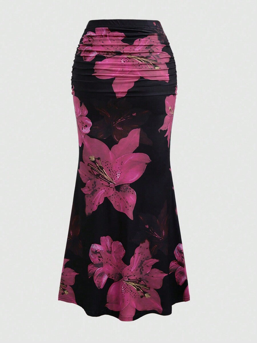 Women's A-Line Maxi Skirt Printed Elastic Waist Long Casual Vacation