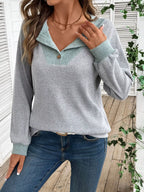 Sarah Express Women's Ribbed Knit Two-Tone Button Front Top