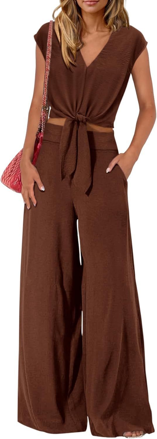 High Waist Wide Leg Pants Suit Two Piece Sleeveless Set