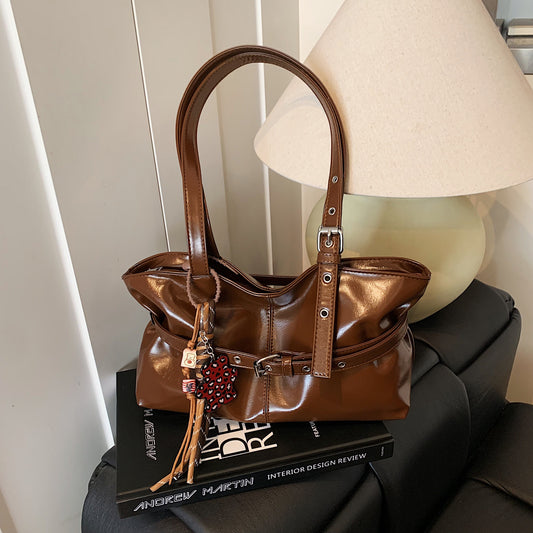 Sarah Express Premium Textured Oil-Waxed Leather Crossbody Bag