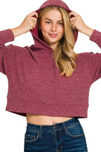 Sarah Express Women’s Ribbed Drop Shoulder Cropped Hoodie Casual
