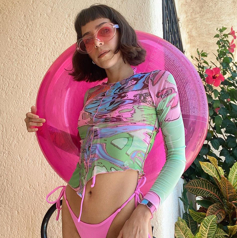 Women's Long Sleeve Crew Neck Printed Pullover Casual Top