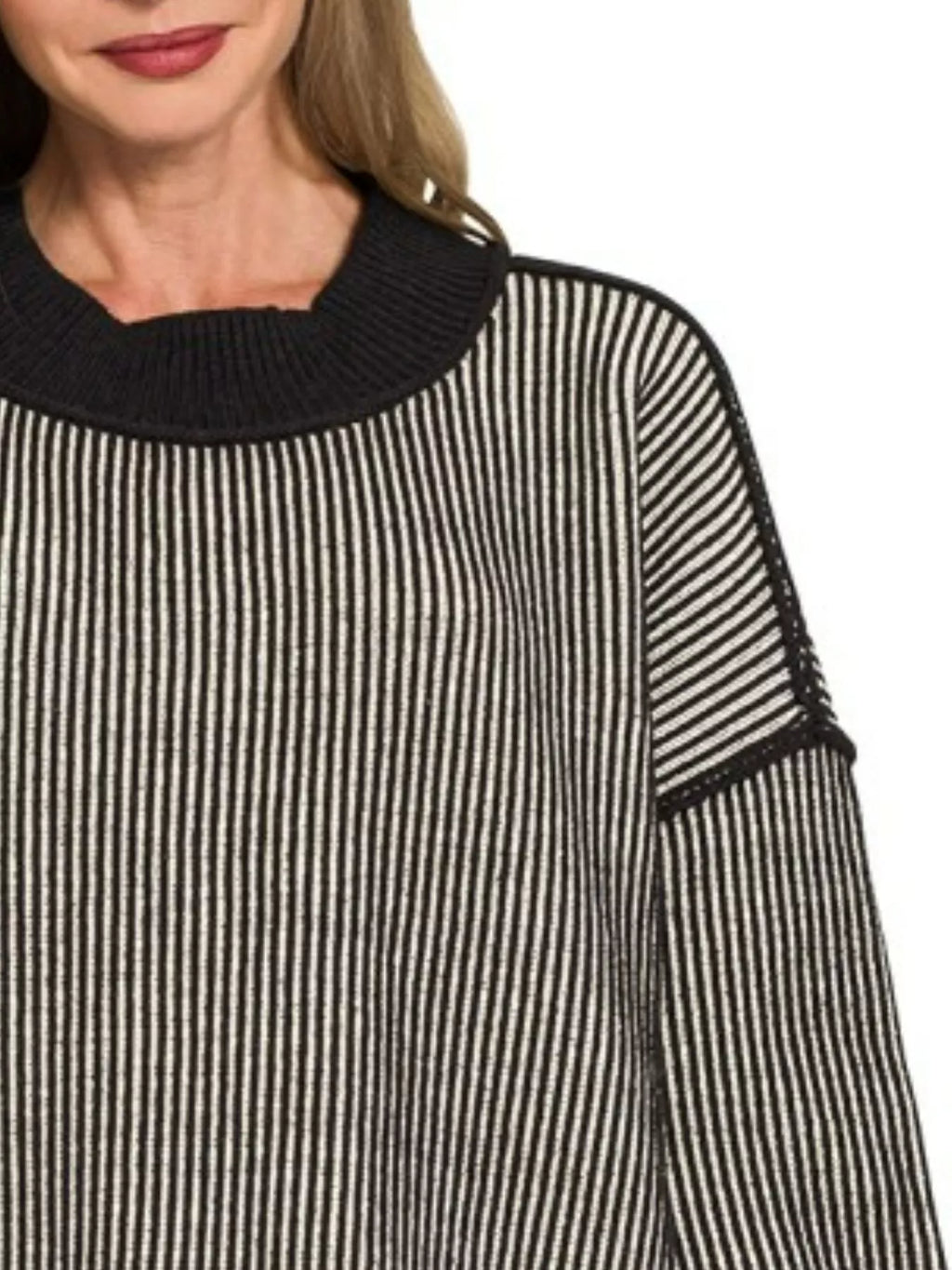 Sarah Express Women’s Oversized Striped Sweater with Exposed Seams Casual