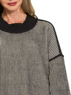 Sarah Express Women’s Oversized Striped Sweater with Exposed Seams Casual