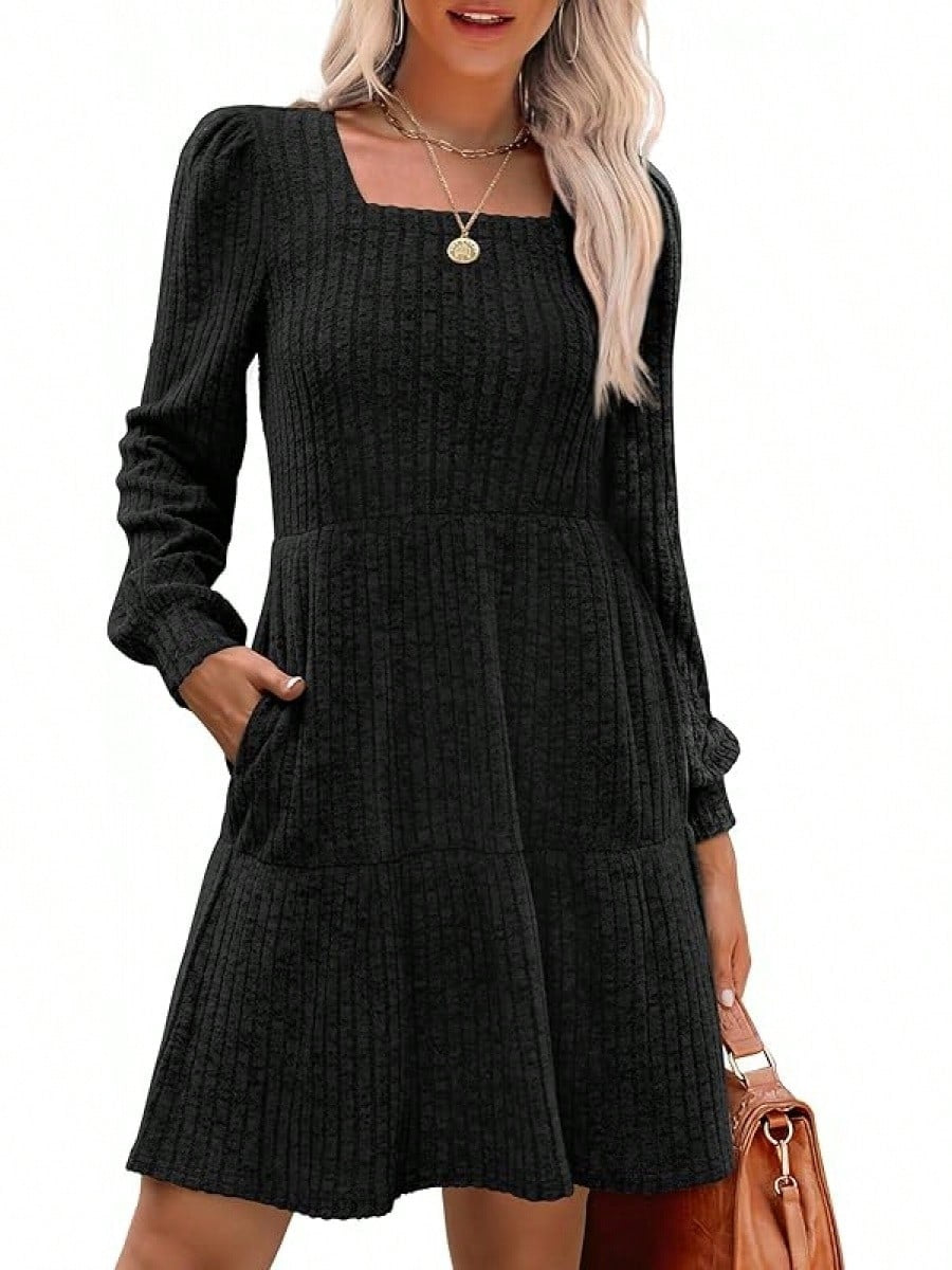 Women's Round Neck Knitted Sweater Dress Long Sleeve Bodycon