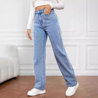 Sarah Express Women's Mid-Waist Straight Leg Jeans - Washed Cotton Denim S-5XL Available in 9 Colors