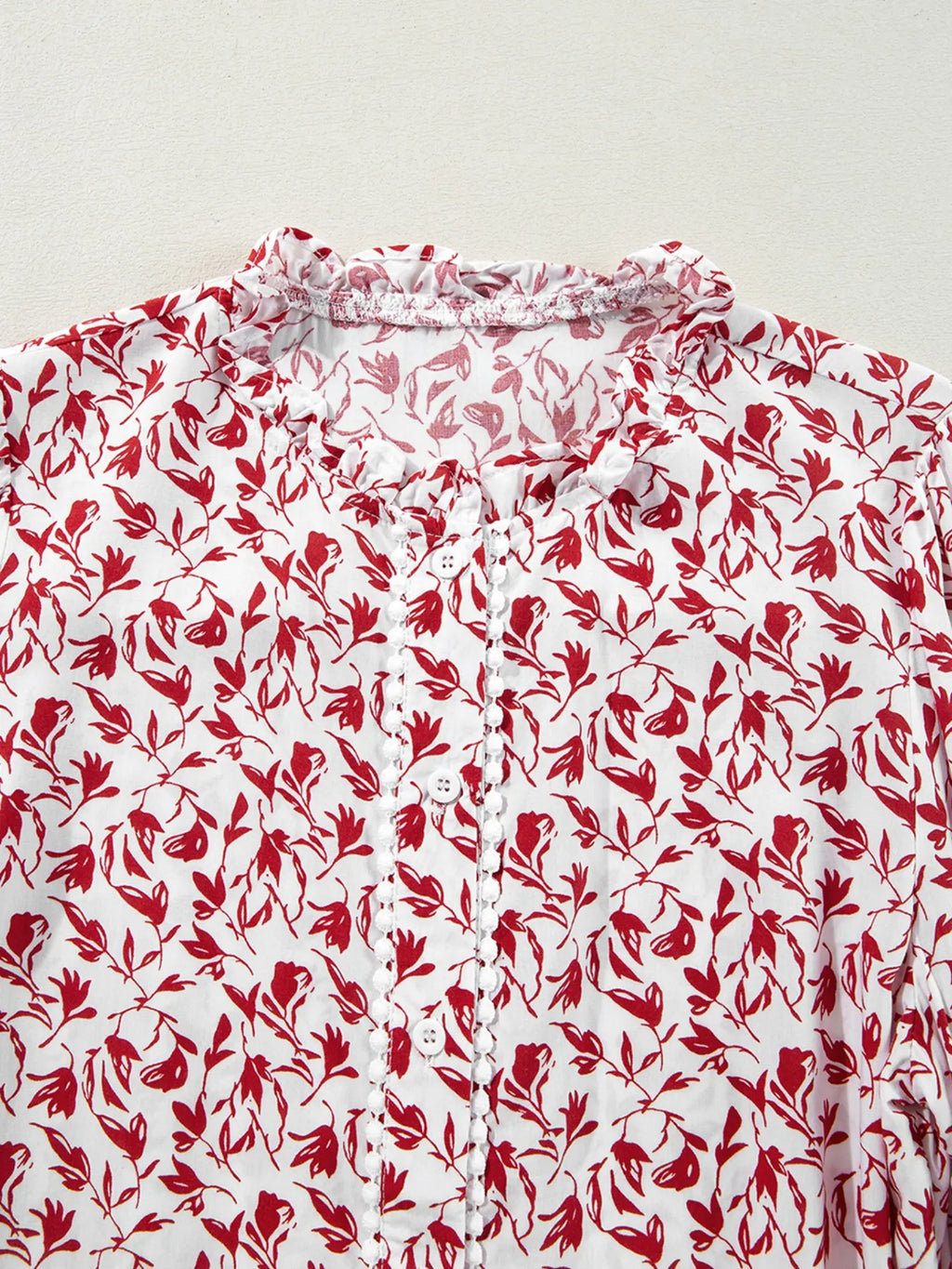 Sarah Express Women's Floral Button Down Long Sleeve Shirt - Ruffled Viscose Blouse