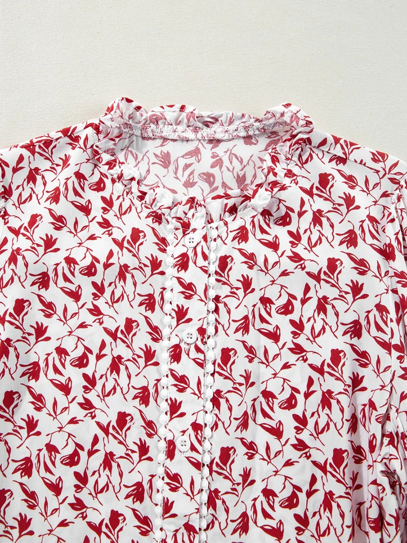 Sarah Express Women's Floral Button Down Long Sleeve Shirt - Ruffled Viscose Blouse