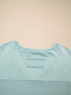 Sarah Express Women's Mineral Wash Exposed Seam Buttoned V Neck Top