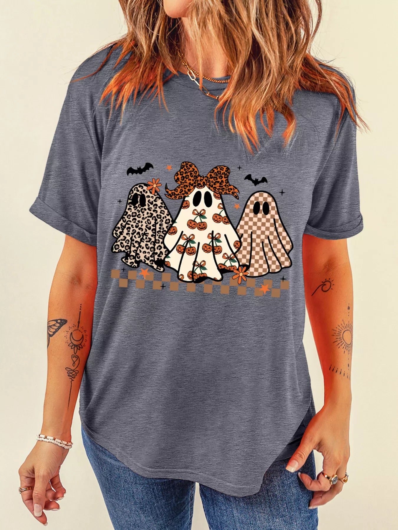 Sarah Express Women's Halloween Ghost Round Neck Casual Tee
