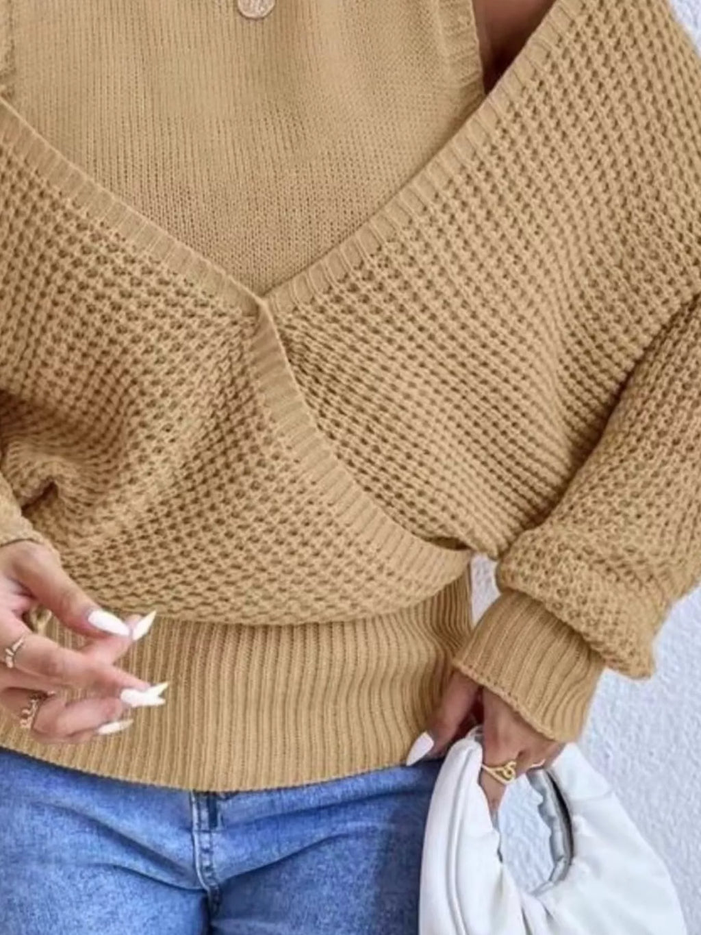 Sarah Express Women's Waffle Knit Cold Shoulder Turtleneck Sweater