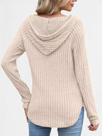 Sarah Express Women's Ribbed Knit Button Detail Hooded Top