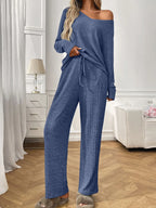 Sarah Express Women's Ribbed Long Sleeve Top and Pants Lounge Set