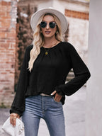 Sarah Express Women's Round Neck Long Sleeve Ruched Casual T-Shirt