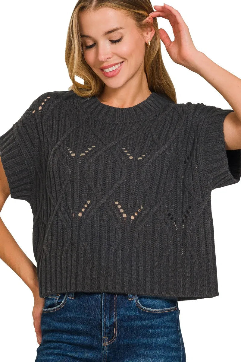 Cable Knit Short Sleeve Sweater
