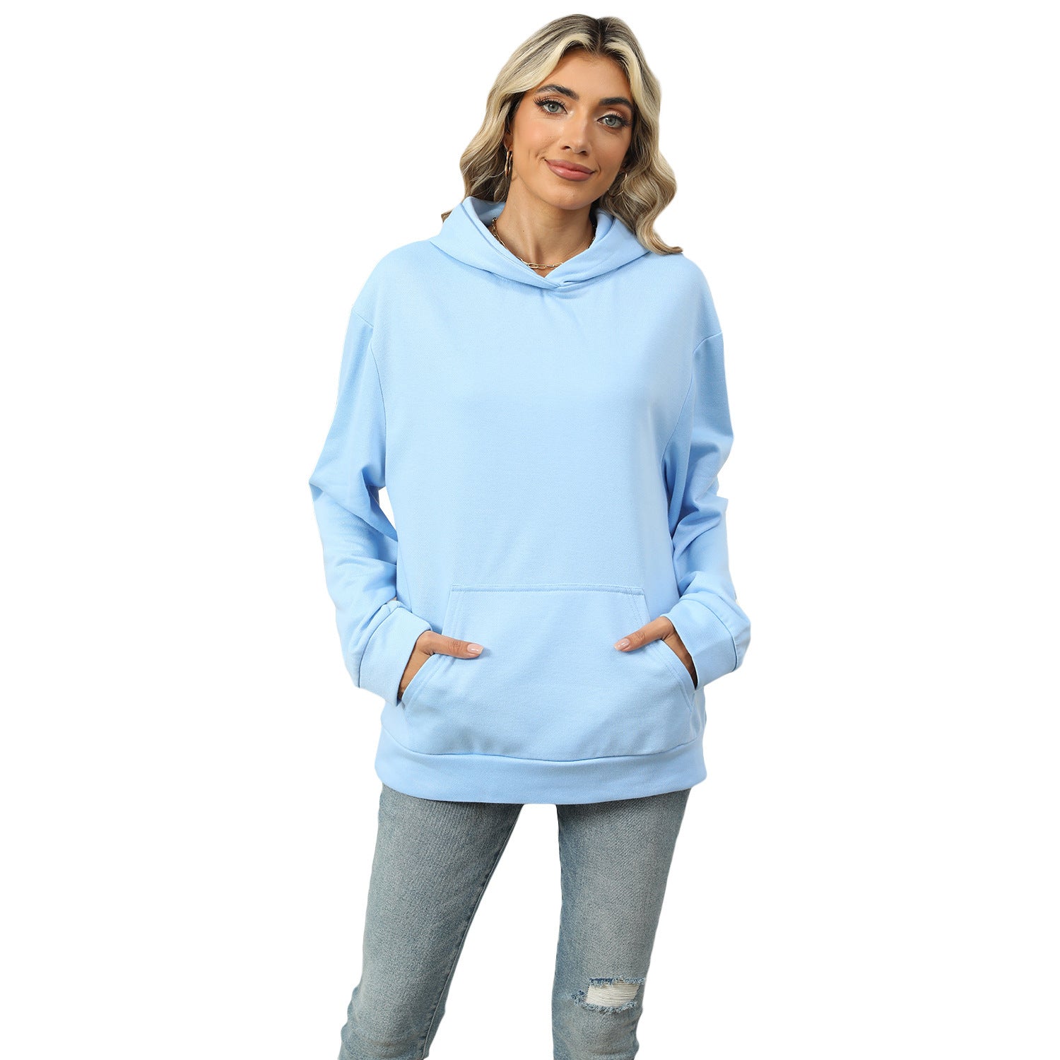 Women's Hooded Sweatshirt - Loose Fit Pullover Hoodie with Pockets