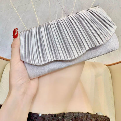 Sarah Express Elegant Satin Pleated Evening Clutch Bag - Cheongsam Style Formal Handbag with Hasp Lock Clutch Silver