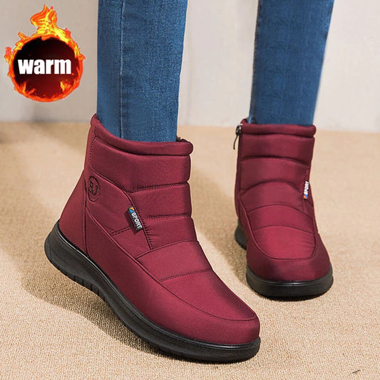 Sarah Express Women's Non-Slip Waterproof Snow Ankle Boots | Flat Heel Cotton Warm Shoes