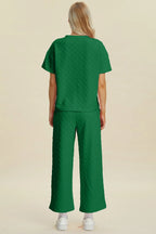 Sarah Express Women's Textured Round Neck Short Sleeve Top and Pants Set