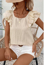 Textured Bow Knot Butterfly Sleeve Blouse Women's Frilled Top