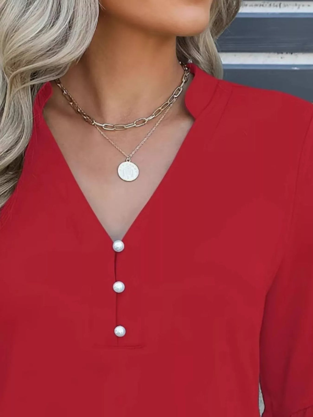 Sarah Express Women's Notched Flounce Sleeve Blouse - Plus Size Button Front Top