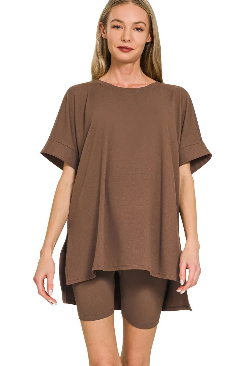 Sarah Express Women’s Plus Size Brushed Microfiber Top and Biker Shorts Set