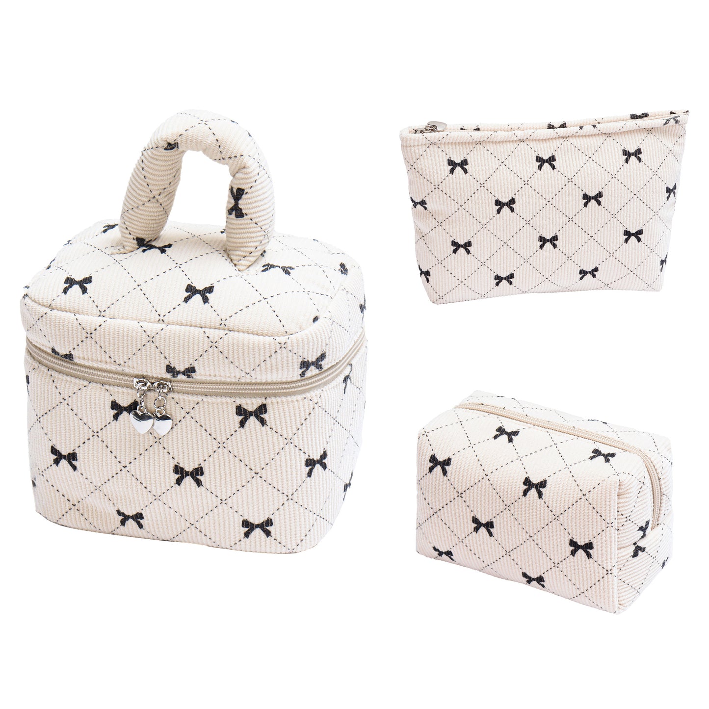 Sarah Express Corduroy Bow-Knot Makeup Bag - Large Capacity Cosmetic Organizer with Zipper