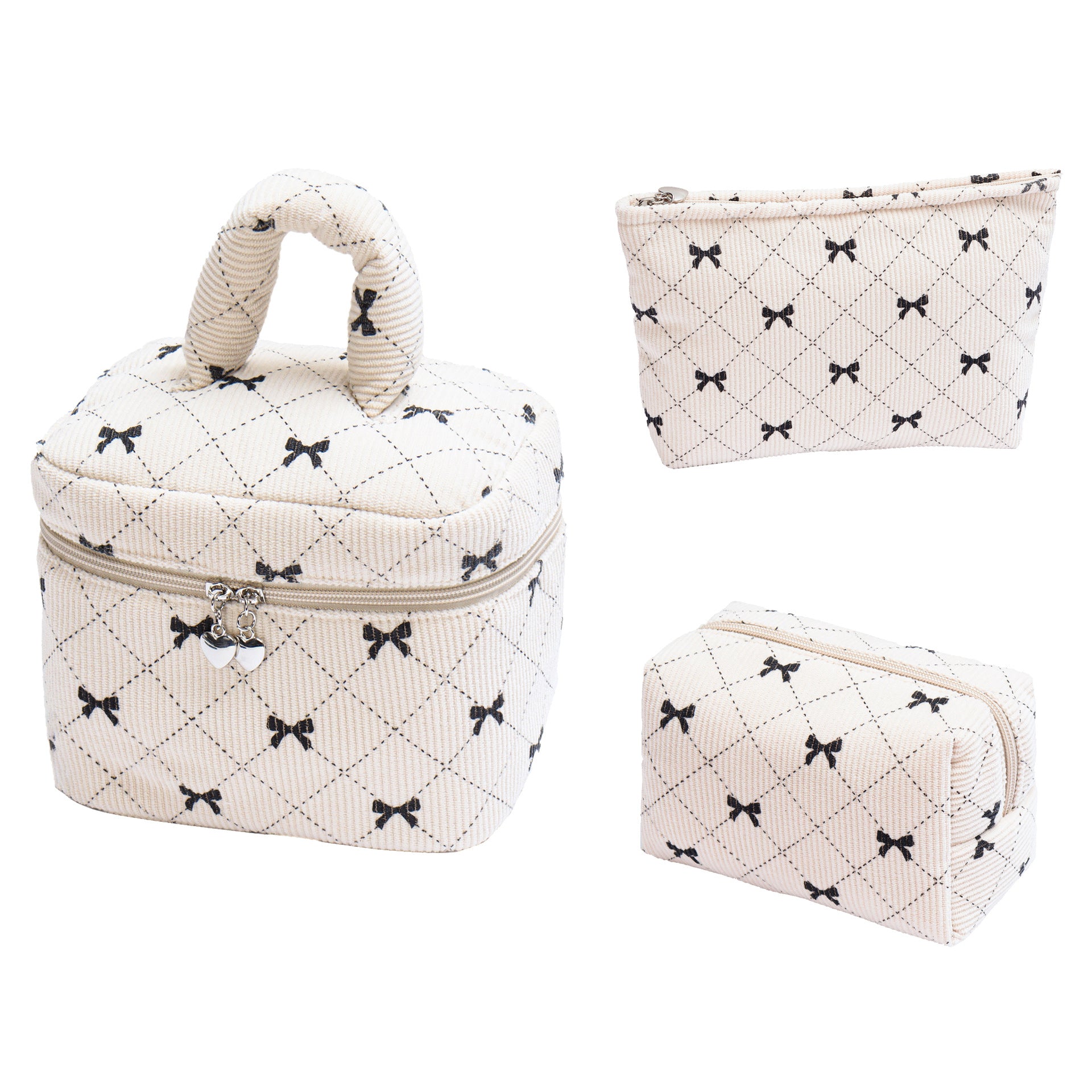 Sarah Express Corduroy Bow-Knot Makeup Bag - Large Capacity Cosmetic Organizer with Zipper