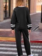 Sarah Express Women's Contrast Trim Round Neck Top and Pants Set