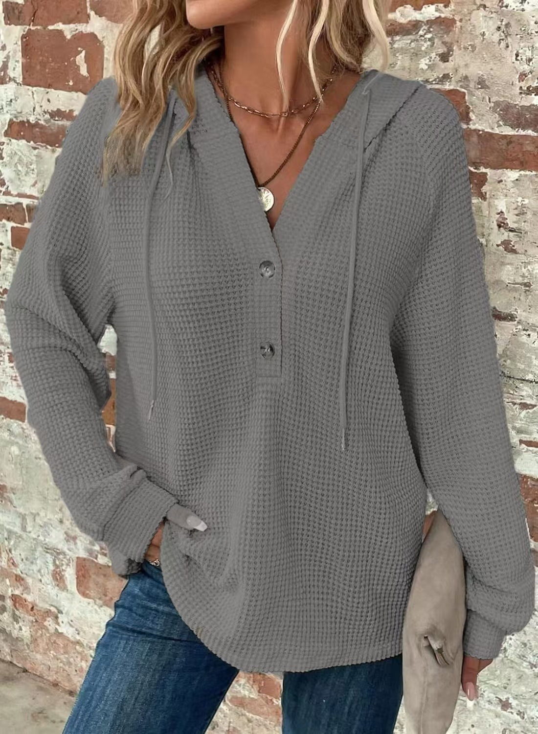 Women's V-Neck Long Sleeve Pullover Sweater Loose Fit Casual