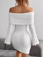 Sarah Express Women's Off-Shoulder Cable Knit Bodycon Sweater Dress