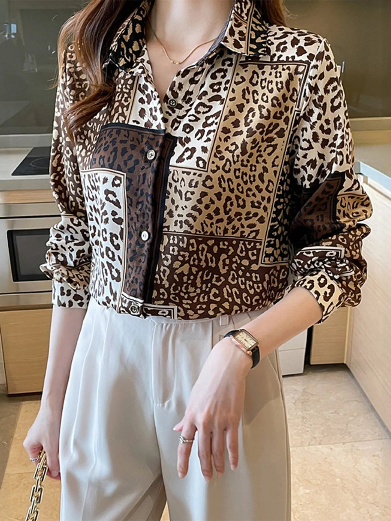 Sarah Express Women's Leopard Print Button-Up Shirt