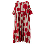 Printed Cotton Blend Short Sleeve Dress Loose Fit One Size