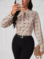 Sarah Express Women's Polka Dot Tie Neck Blouse